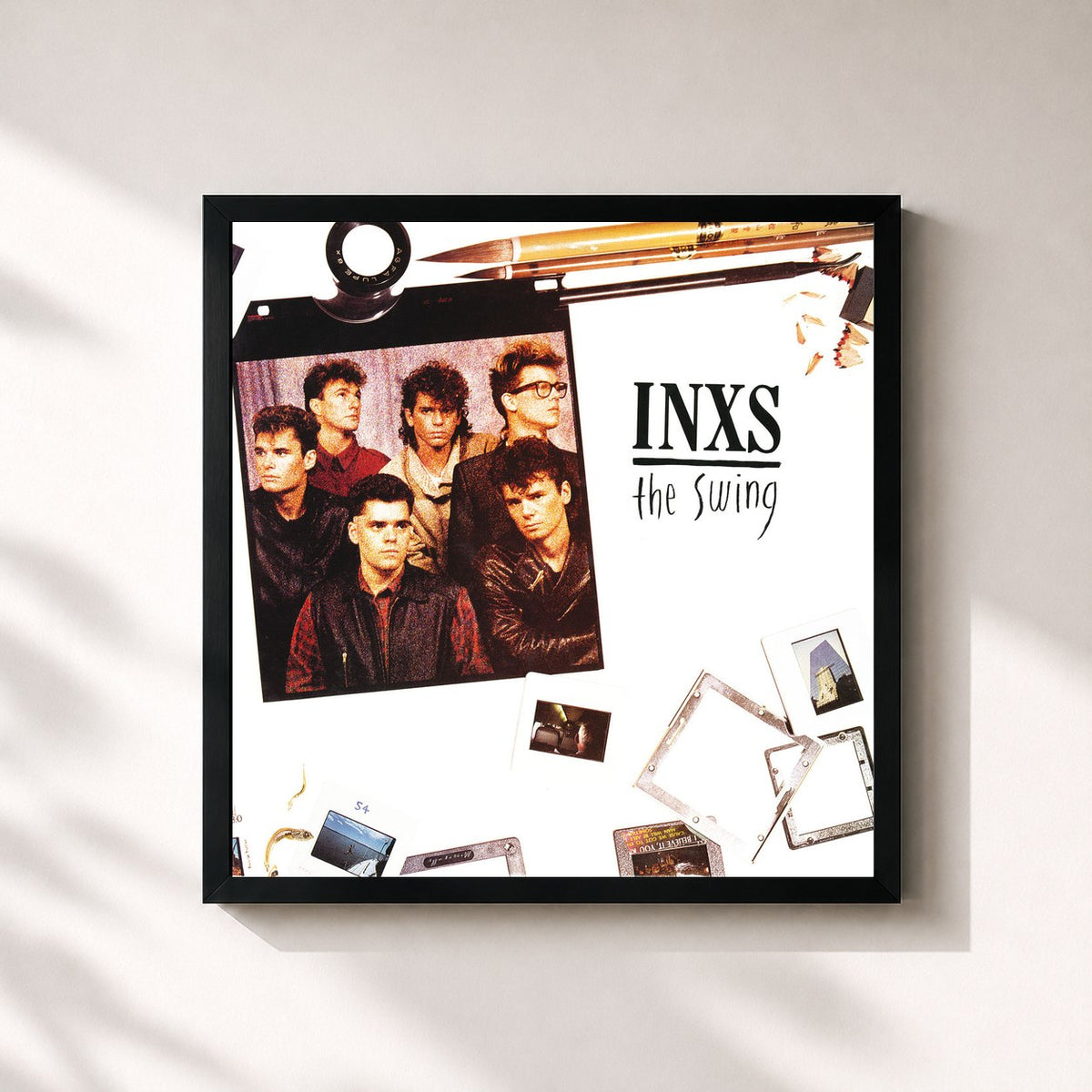 #noir Tableau carré de l'album The Swing de INXS, cadre noir 32x32 cm