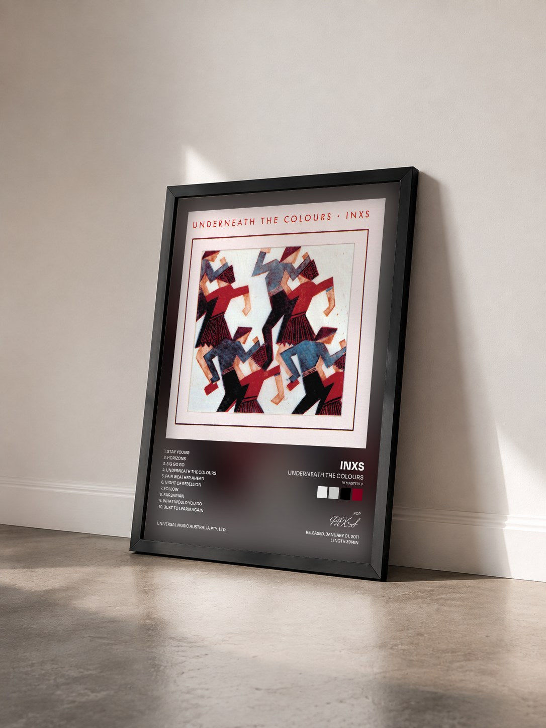 #noir Tableau de l'album Underneath The Colours (Remastered) de INXS vu de trois quarts, cadre noir