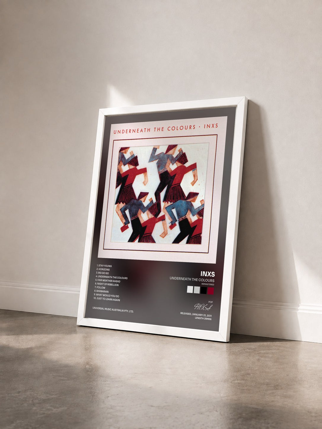 #blanc Tableau de l'album Underneath The Colours (Remastered) de INXS vu de trois quarts, cadre blanc