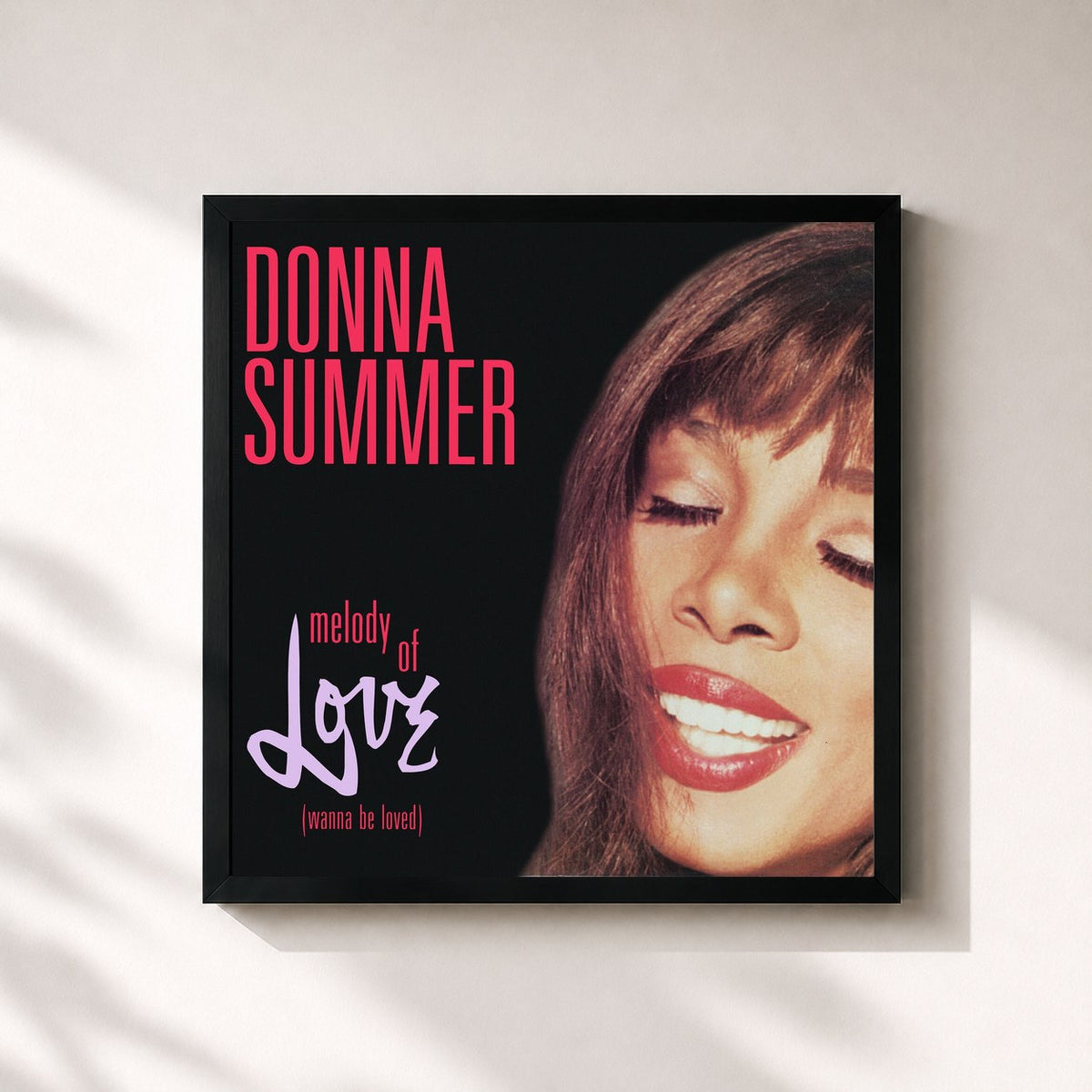 #noir Tableau carré de l'album Melody Of Love (Wanna Be Loved) de Donna Summer, cadre noir 32x32 cm