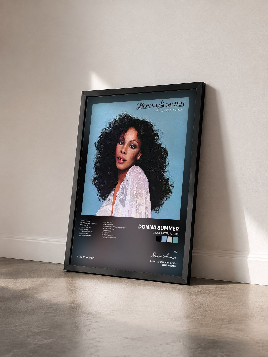 #noir Tableau de l'album Once Upon A Time de Donna Summer vu de trois quarts, cadre noir