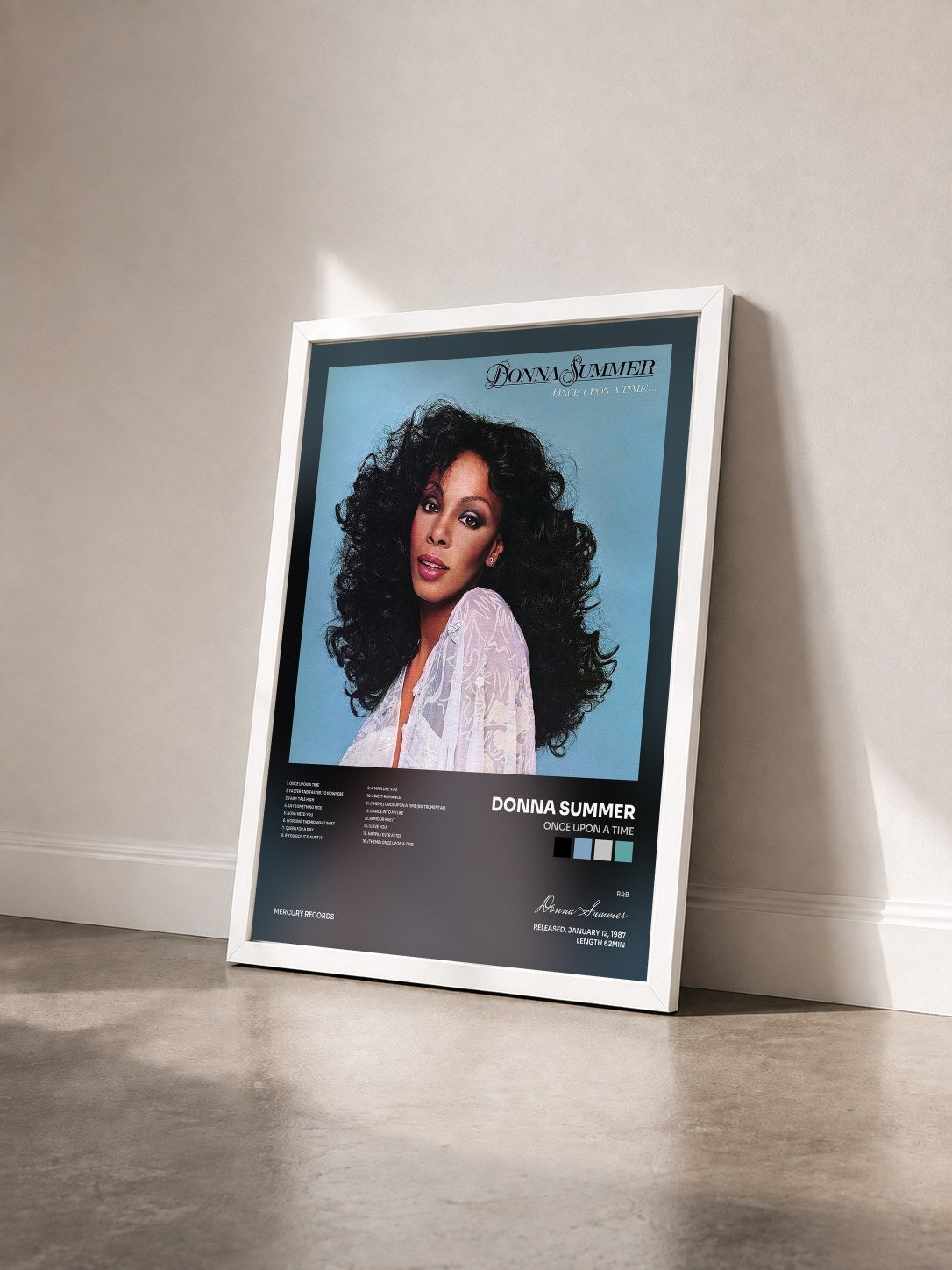#blanc Tableau de l'album Once Upon A Time de Donna Summer vu de trois quarts, cadre blanc