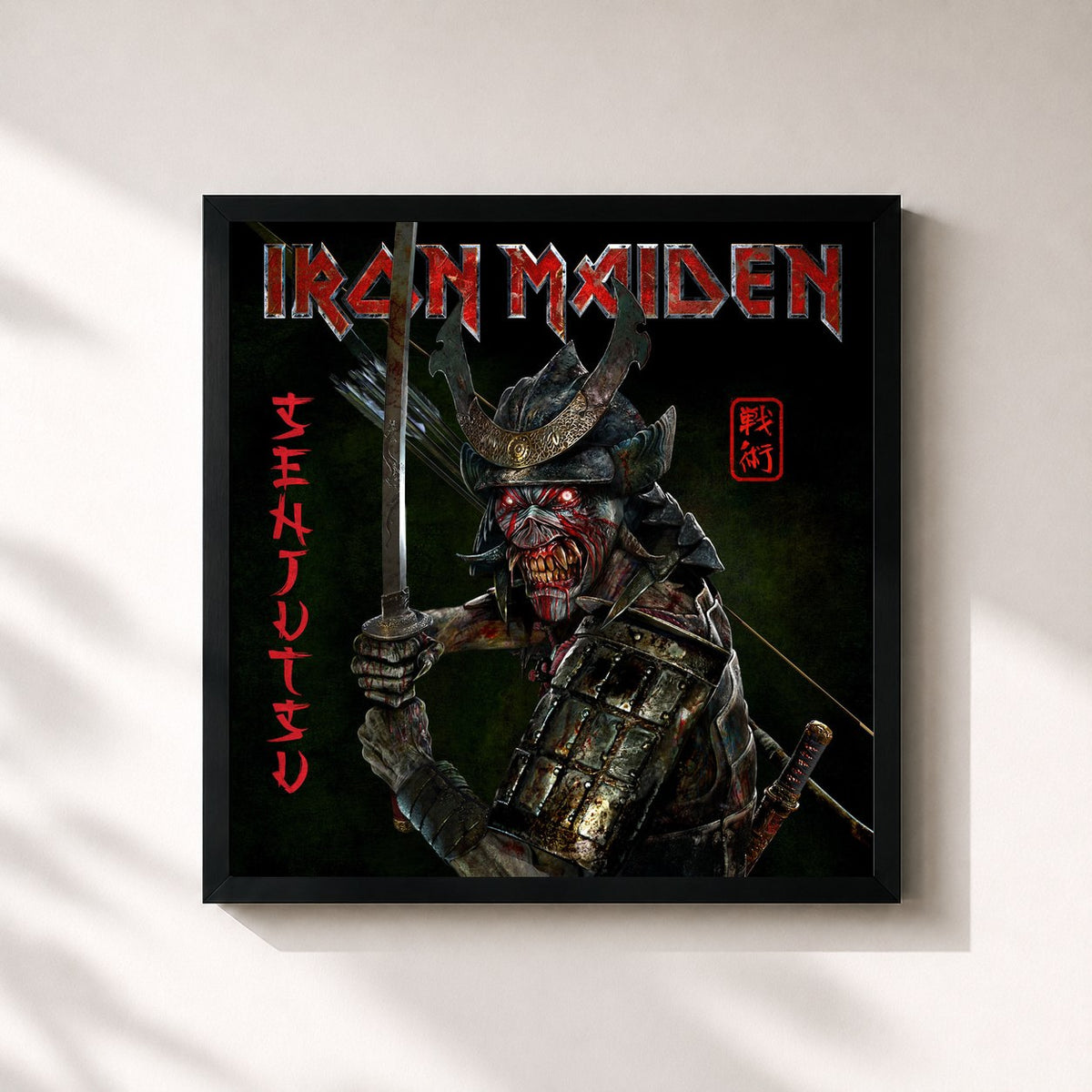 #noir Tableau carré de l'album Senjutsu de Iron Maiden, cadre noir 32x32 cm
