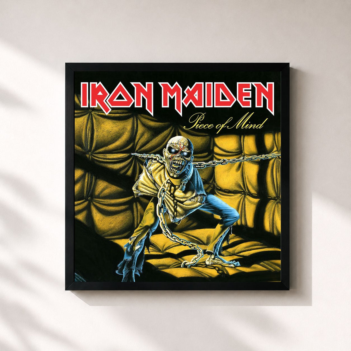 #noir Tableau carré de l'album Piece of Mind (2015 Remaster) de Iron Maiden, cadre noir 32x32 cm