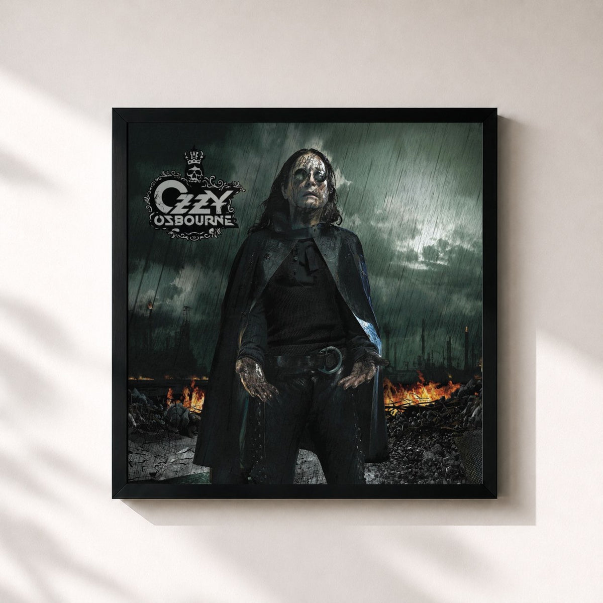 #noir Black Rain di Ozzy Osbourne in stampa quadrata incorniciata, cornice nera 32x32 cm