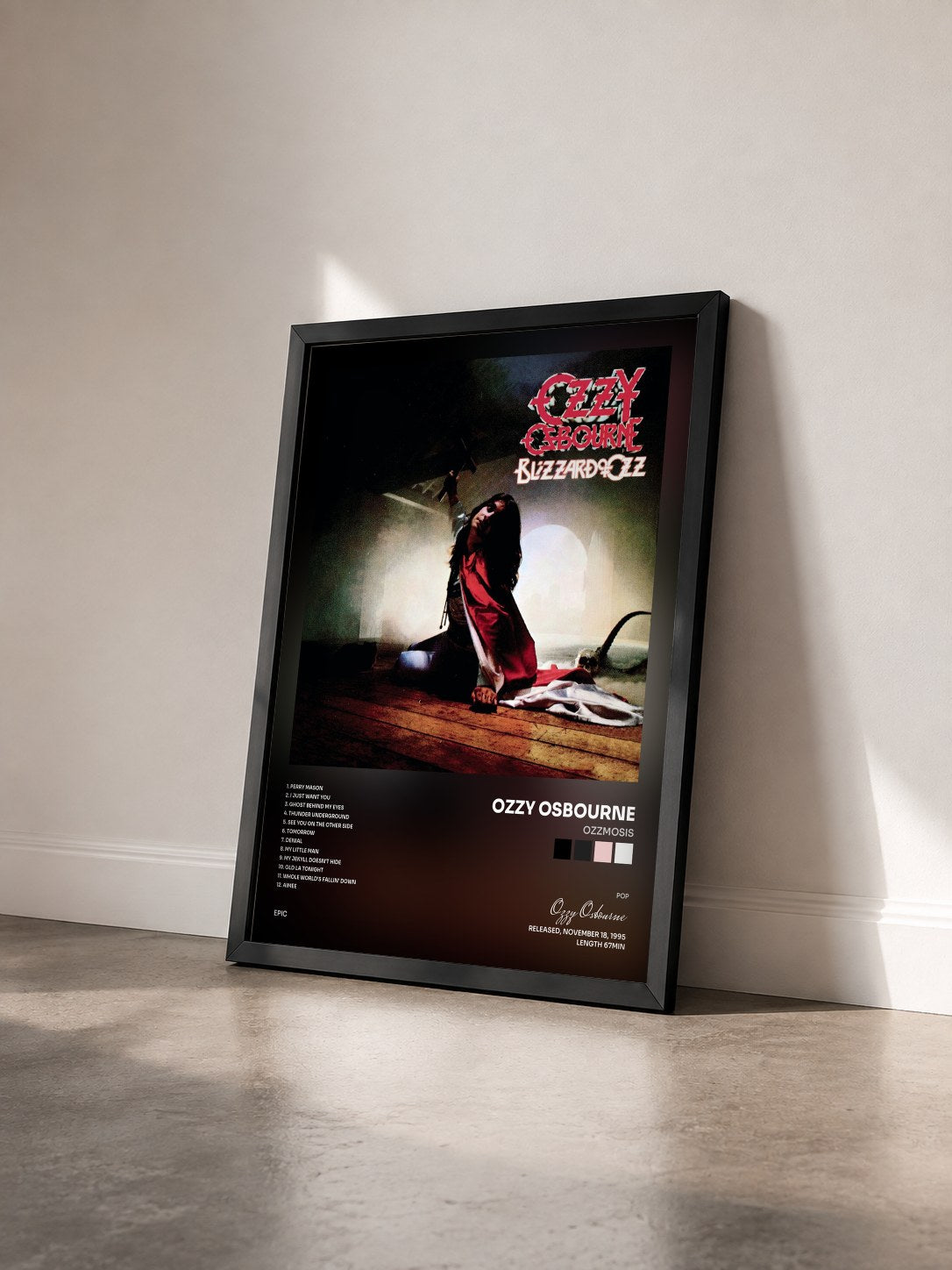#noir Ozzmosis di Ozzy Osbourne in stampa incorniciata vista di tre quarti, cornice nera