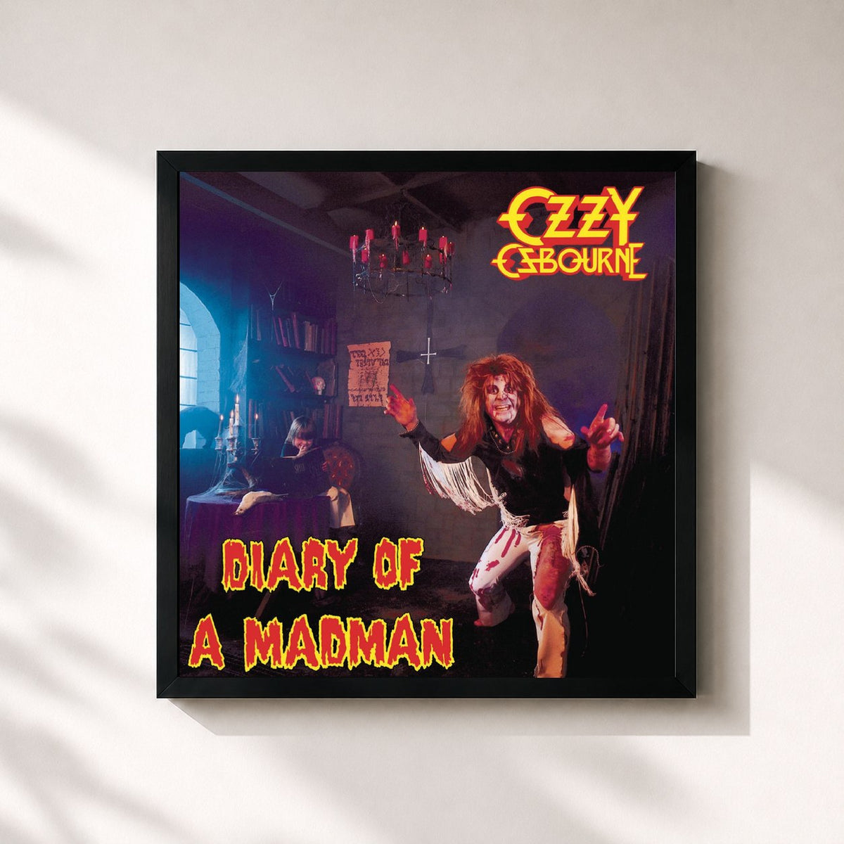 #noir Diary Of A Madman di Ozzy Osbourne in stampa quadrata incorniciata, cornice nera 32x32 cm