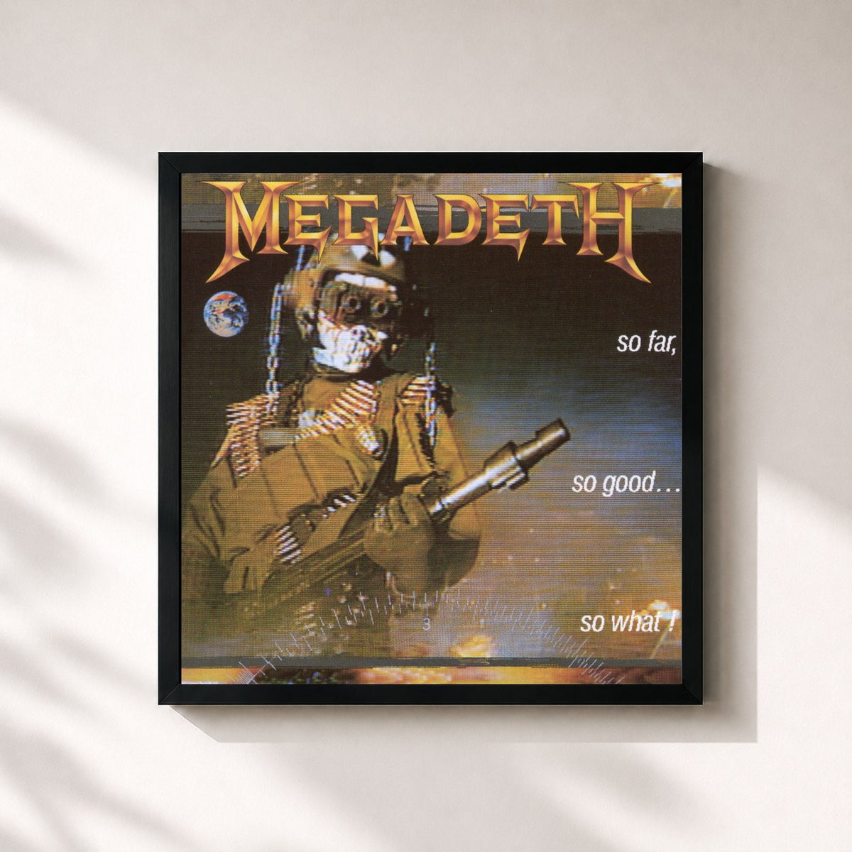 #noir Tableau carré de l'album So Far, So Good...So What! de Megadeth, cadre noir 32x32 cm