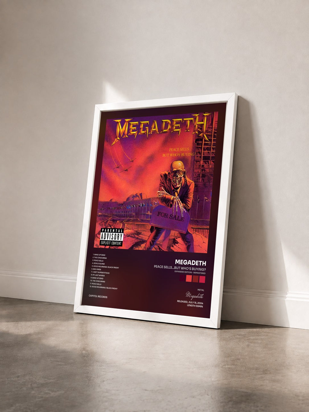 #blanc Tableau de l'album Peace Sells...But Who's Buying? (Expanded Edition - Remastered) de Megadeth vu de trois quarts, cadre blanc