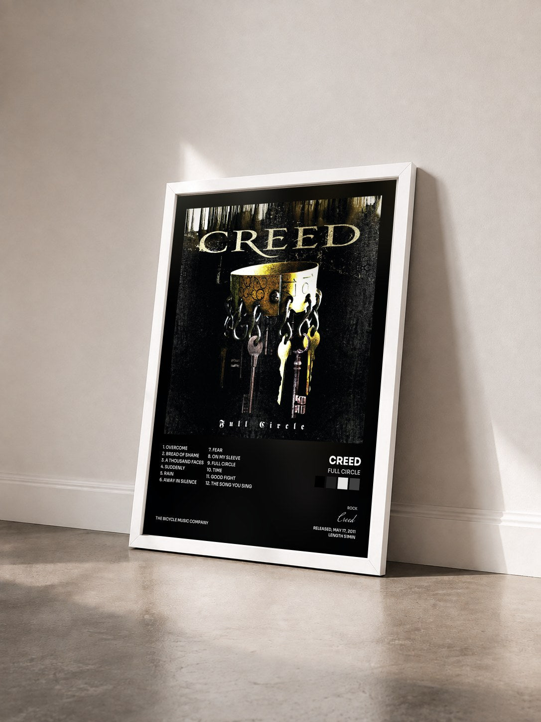 #blanc Tableau de l'album Full Circle de Creed vu de trois quarts, cadre blanc