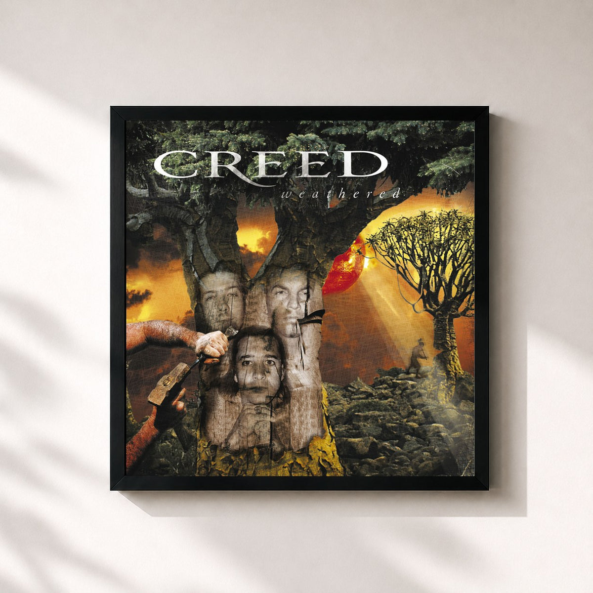 #noir Weathered von Creed als quadratischer Kunstdruck, schwarzer Rahmen 32x32 cm