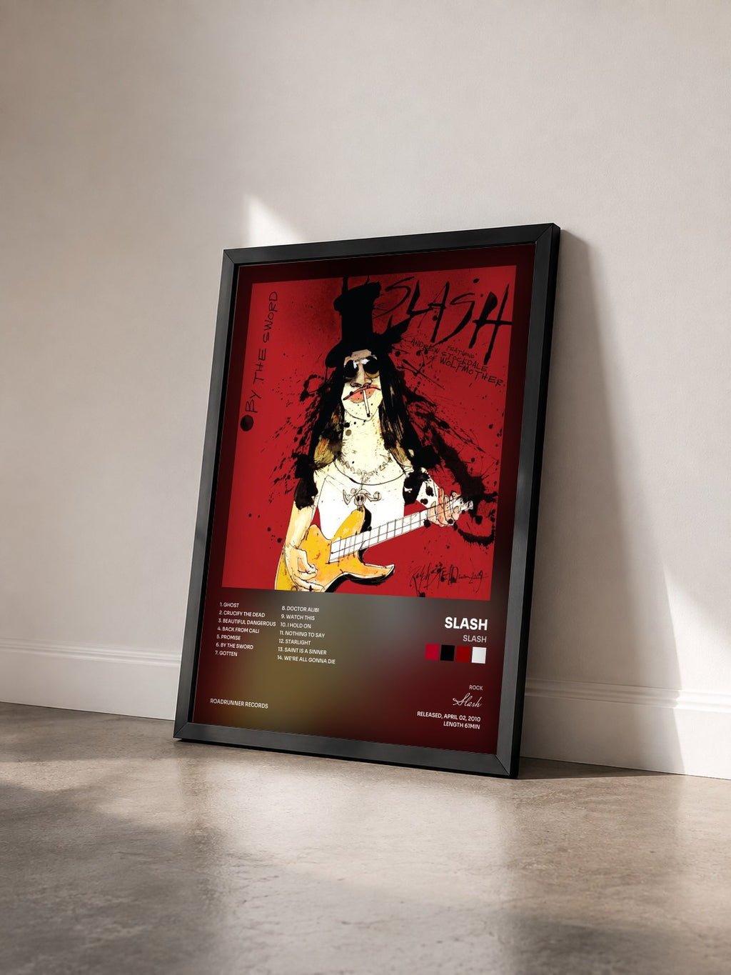 #noir Slash by Slash as a framed art print seen at an angle, black frame
