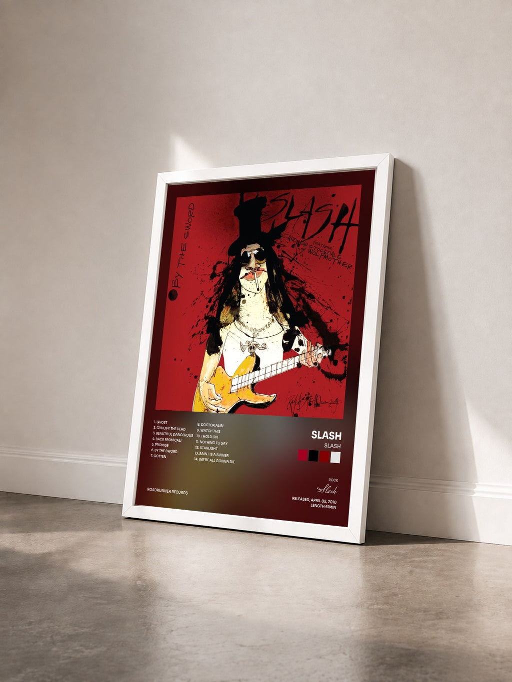 #blanc Slash by Slash as a framed art print seen at an angle, white frame