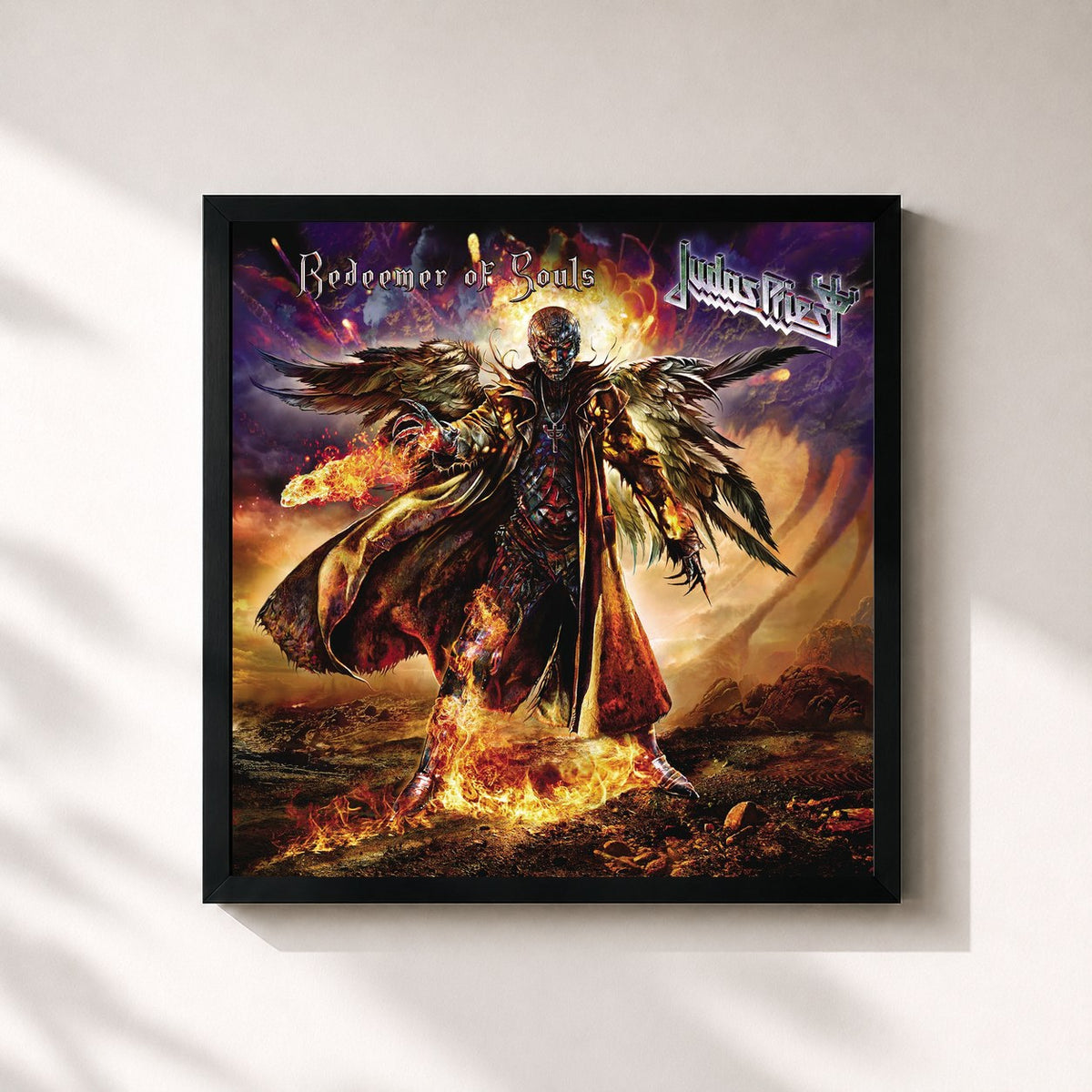 #noir Tableau carré de l'album Redeemer of Souls (Deluxe) de Judas Priest, cadre noir 32x32 cm