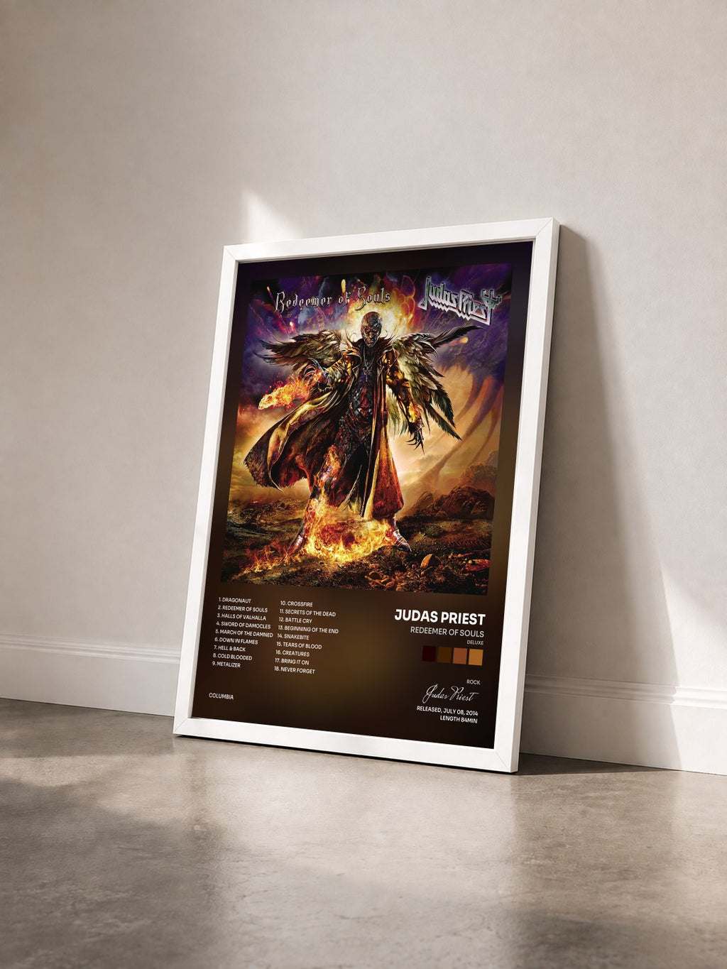 #blanc Tableau de l'album Redeemer of Souls (Deluxe) de Judas Priest vu de trois quarts, cadre blanc