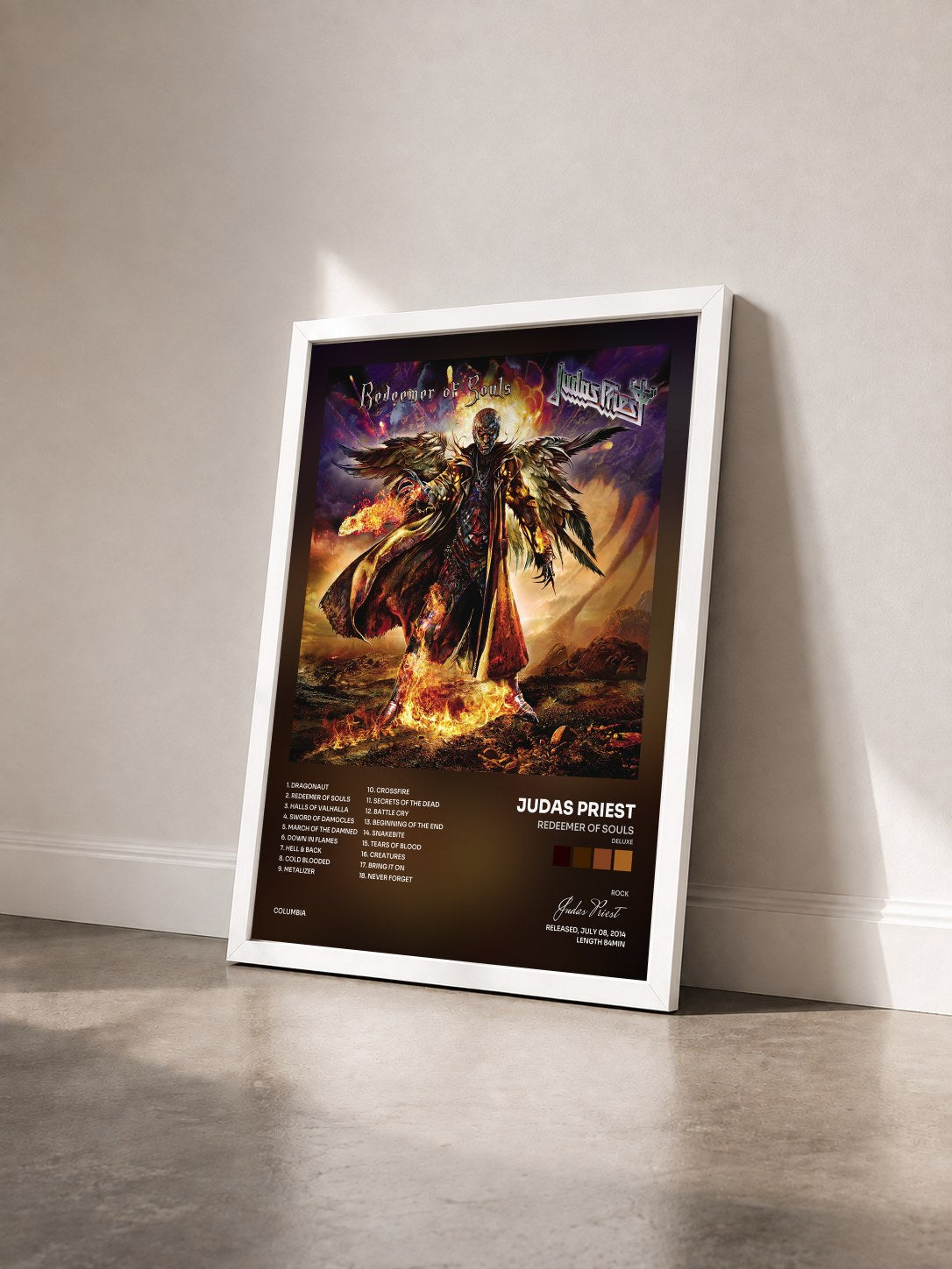 #blanc Tableau de l'album Redeemer of Souls (Deluxe) de Judas Priest vu de trois quarts, cadre blanc