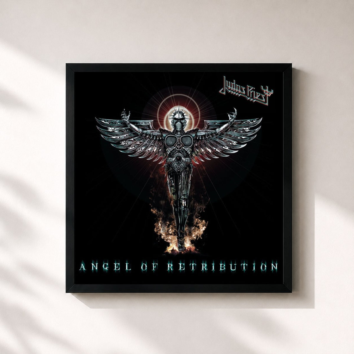 #noir Tableau carré de l'album Angel Of Retribution de Judas Priest, cadre noir 32x32 cm