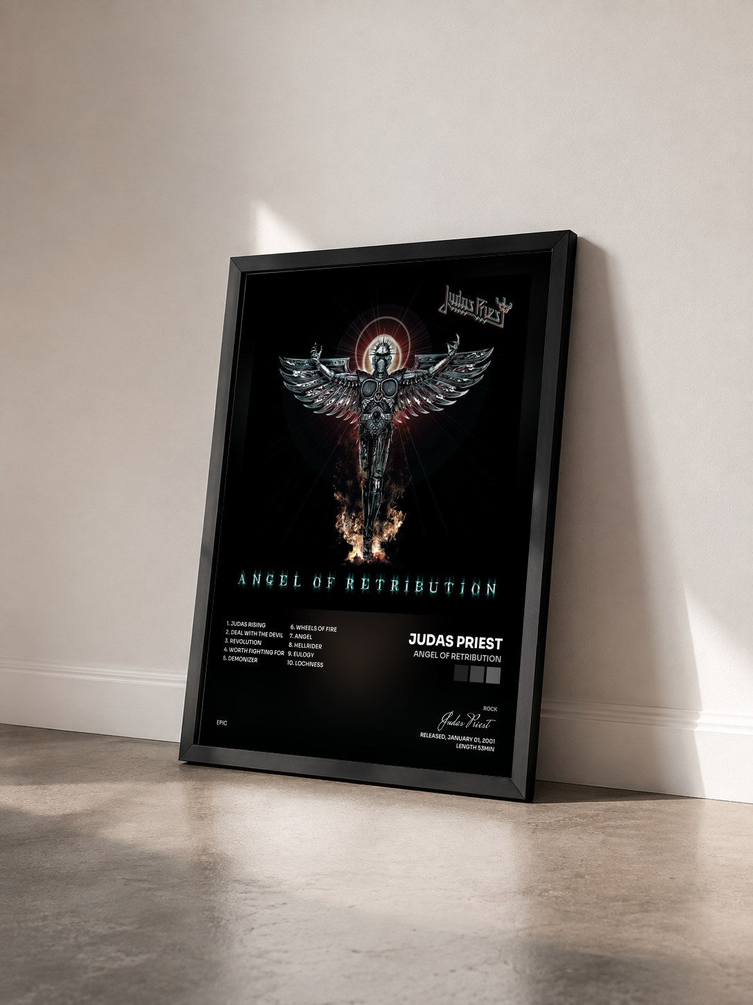 #noir Tableau de l'album Angel Of Retribution de Judas Priest vu de trois quarts, cadre noir