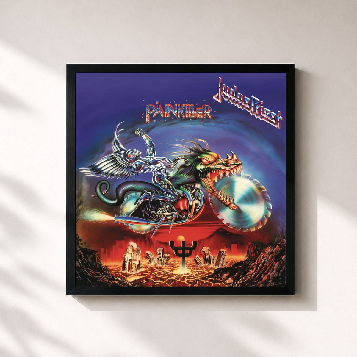 #noir Tableau carré de l'album Painkiller de Judas Priest, cadre noir 32x32 cm