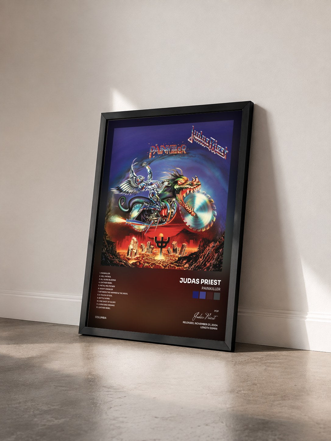 #noir Tableau de l'album Painkiller de Judas Priest vu de trois quarts, cadre noir