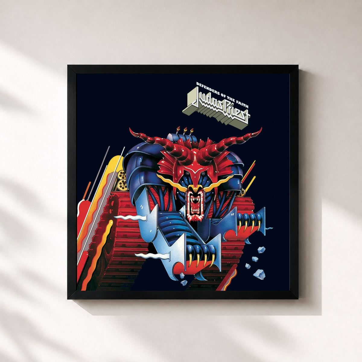 #noir Tableau carré de l'album Defenders Of The Faith de Judas Priest, cadre noir 32x32 cm