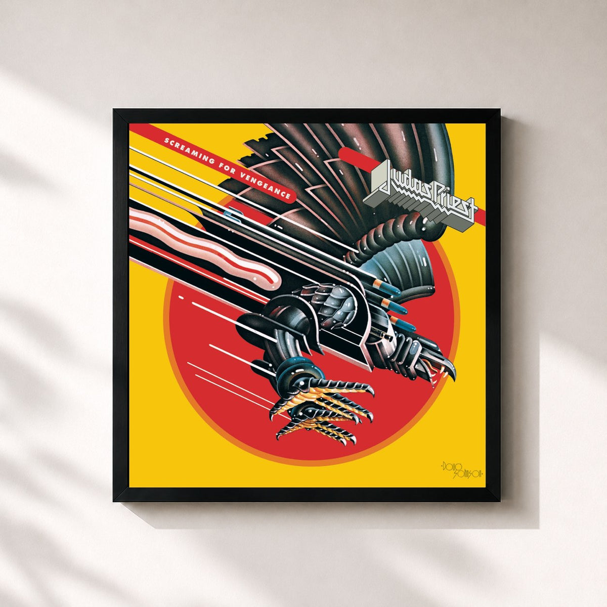 #noir Tableau carré de l'album Screaming For Vengeance de Judas Priest, cadre noir 32x32 cm
