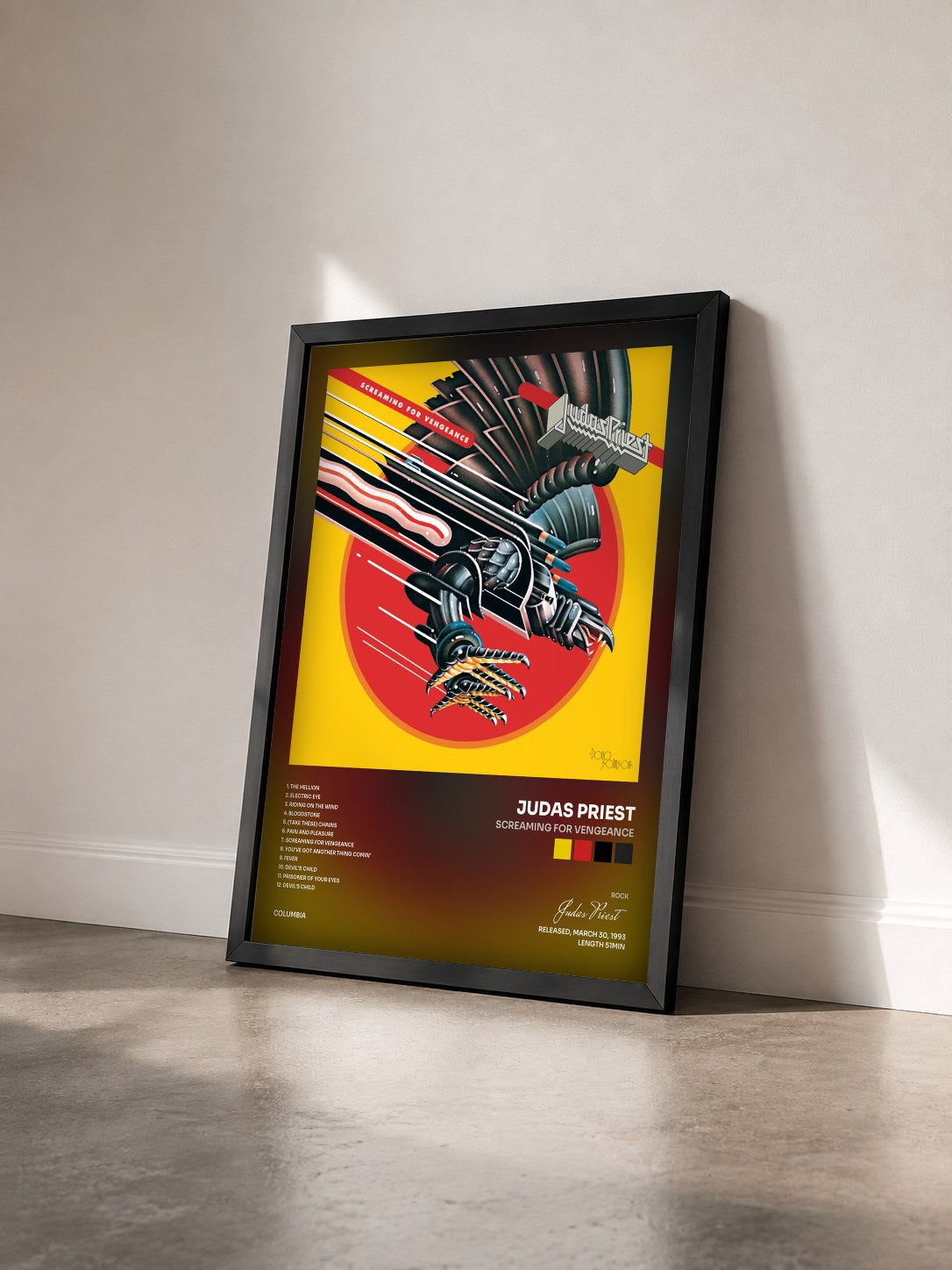 #noir Tableau de l'album Screaming For Vengeance de Judas Priest vu de trois quarts, cadre noir