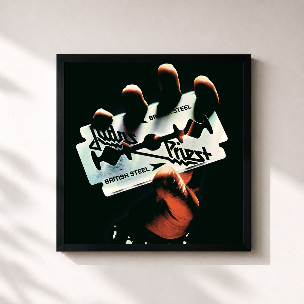 #noir Tableau carré de l'album British Steel de Judas Priest, cadre noir 32x32 cm