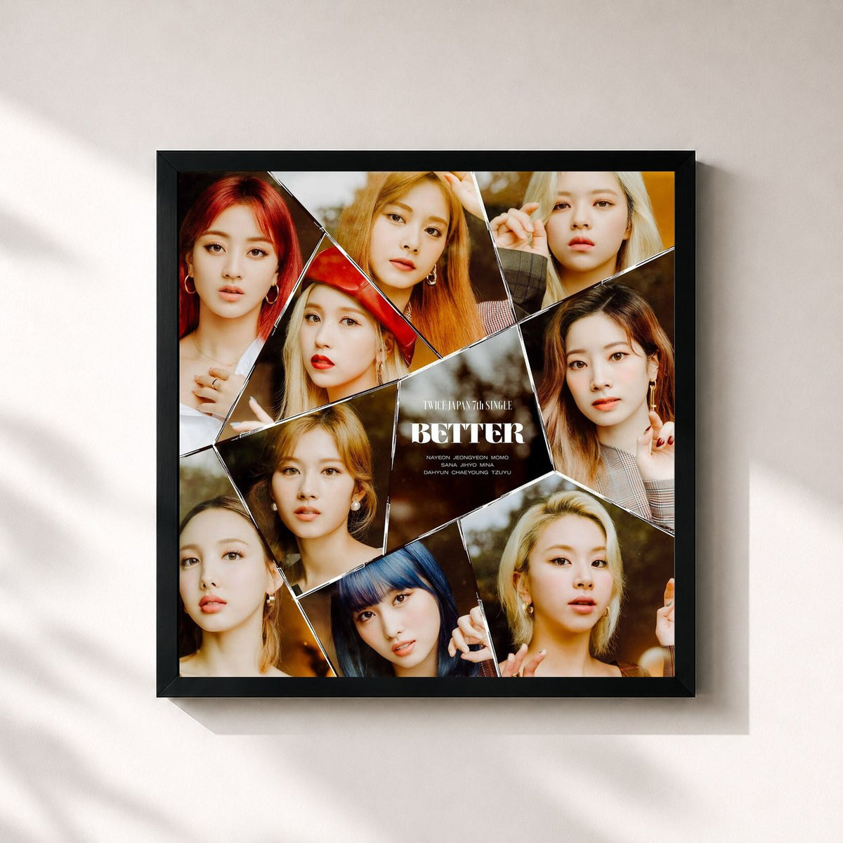 #noir Tableau carré de l'album BETTER de TWICE, cadre noir 32x32 cm