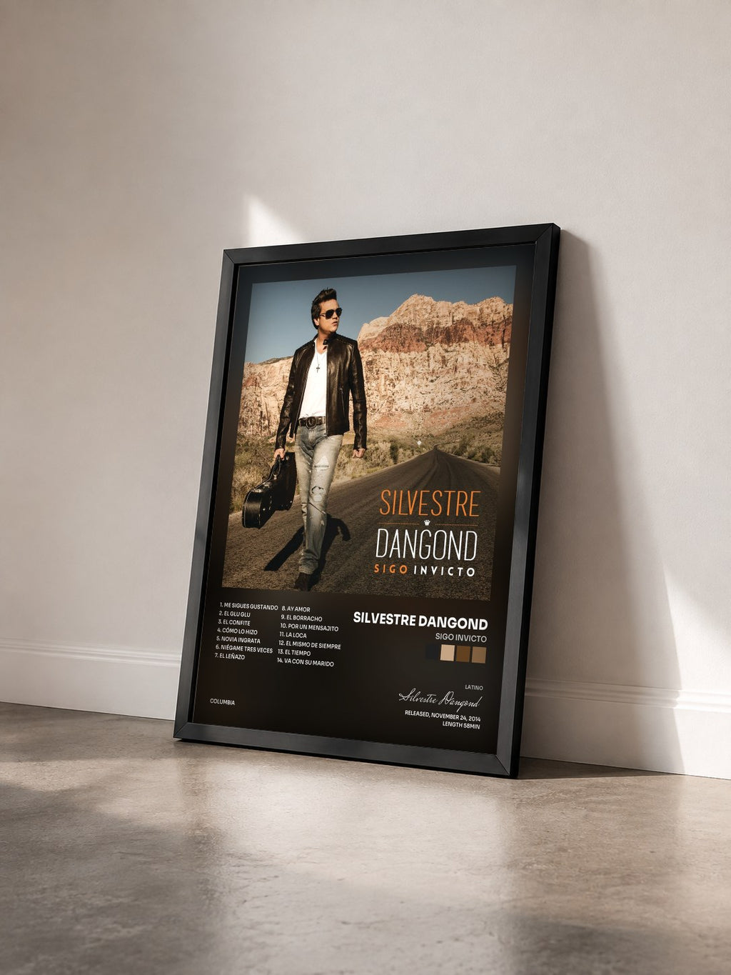 #noir Tableau de l'album Sigo Invicto de Silvestre Dangond vu de trois quarts, cadre noir