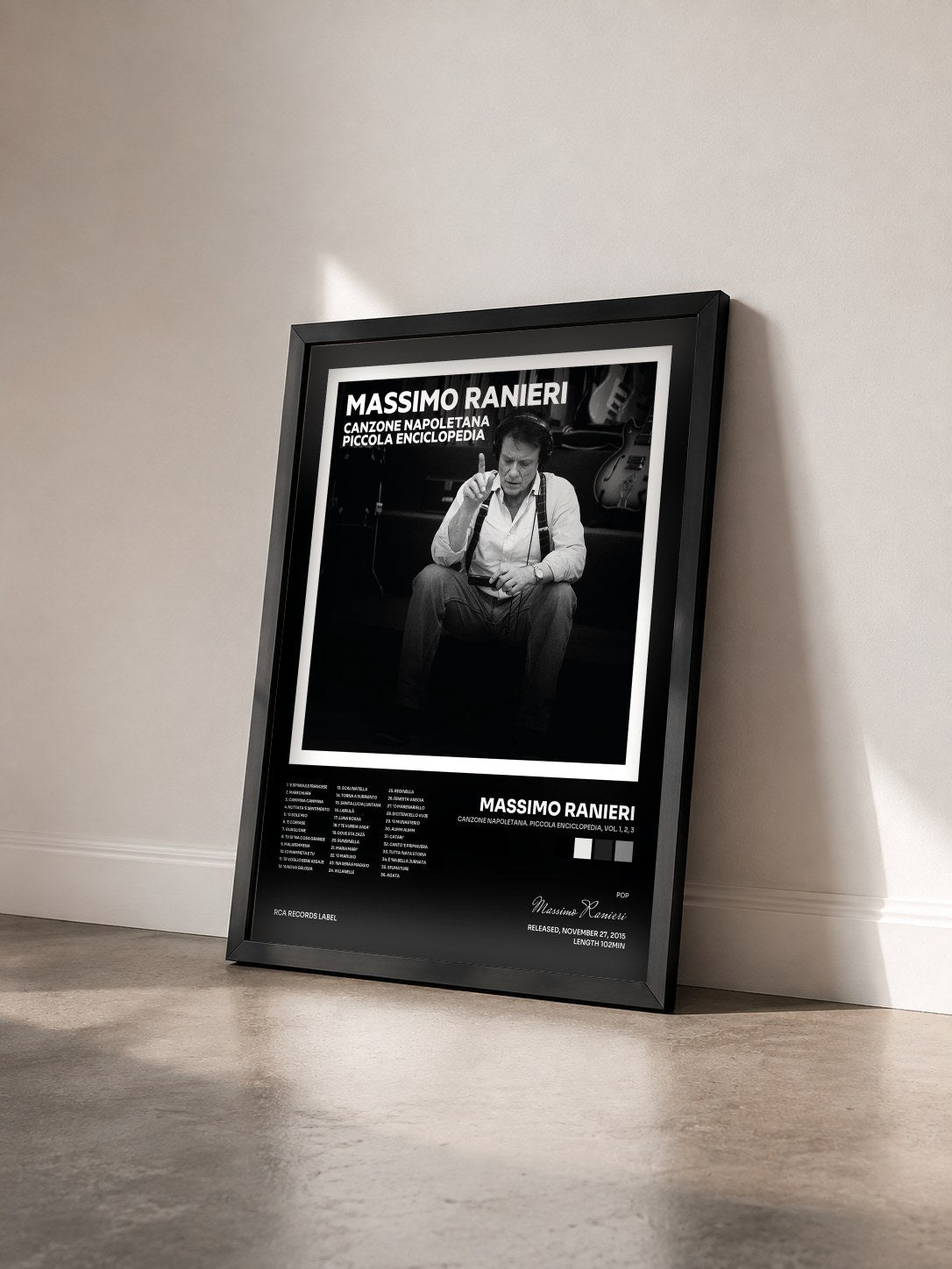 #noir Tableau de l'album Canzone napoletana. Piccola Enciclopedia, Vol. 1, 2, 3 de Massimo Ranieri vu de trois quarts, cadre noir