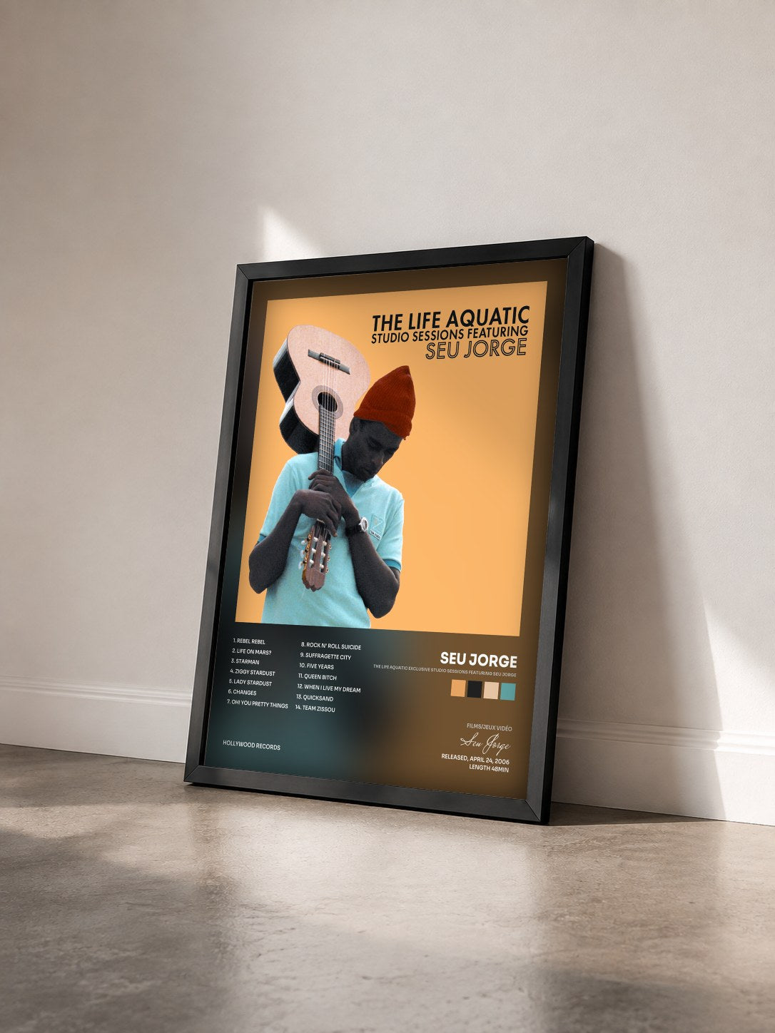 #noir Tableau de l'album The Life Aquatic Exclusive Studio Sessions Featuring Seu Jorge de Seu Jorge vu de trois quarts, cadre noir