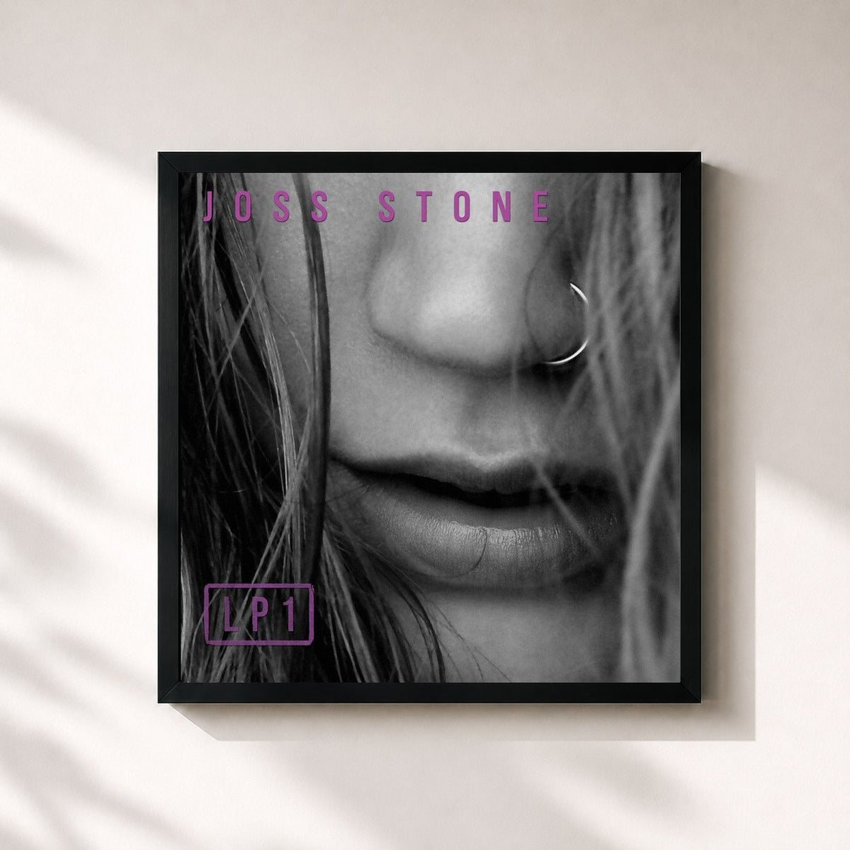 #noir LP1 by Joss Stone as a square framed art print, black 32x32 cm frame