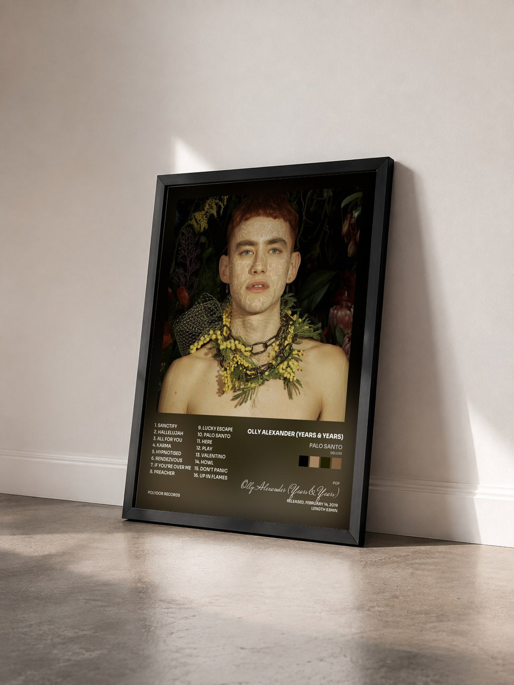 #noir Tableau de l'album Palo Santo (Deluxe) de Olly Alexander (Years & Years) vu de trois quarts, cadre noir