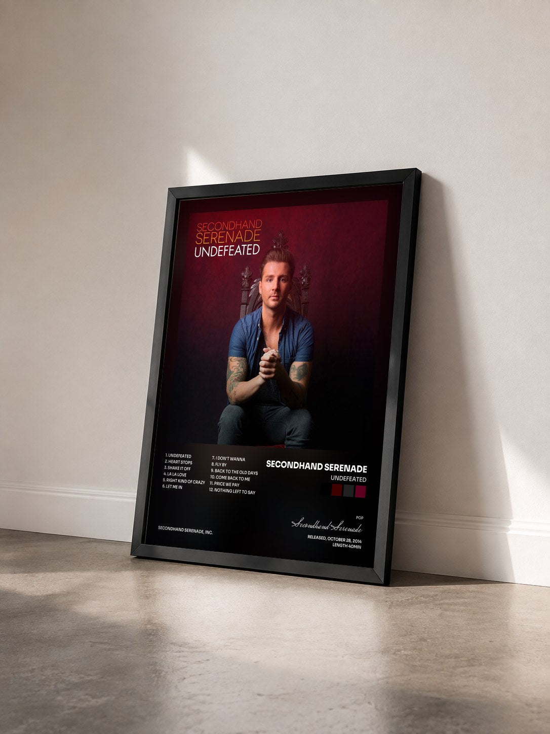 #noir Tableau de l'album Undefeated de Secondhand Serenade vu de trois quarts, cadre noir