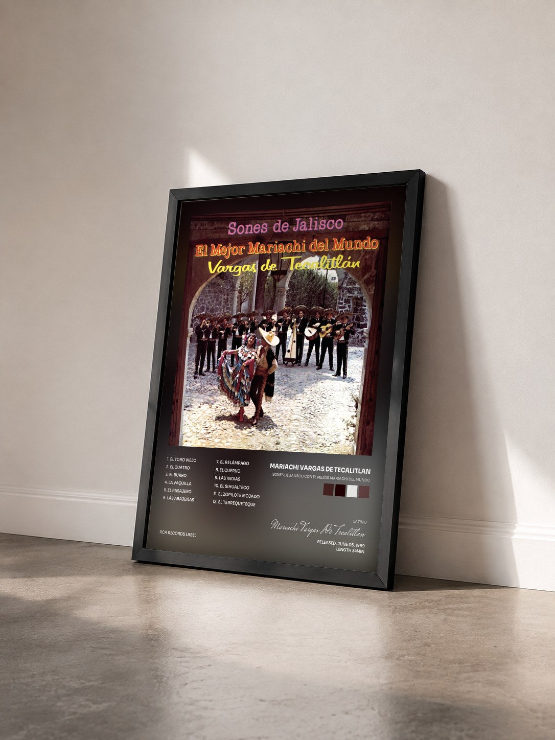 #noir Tableau de l'album Sones De Jalisco Con El Mejor Mariachi Del Mundo de Mariachi Vargas De Tecalitlan vu de trois quarts, cadre noir