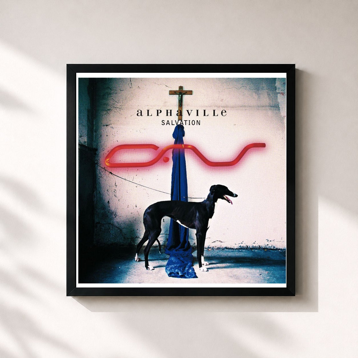 #noir Tableau carré de l'album Salvation de Alphaville, cadre noir 32x32 cm