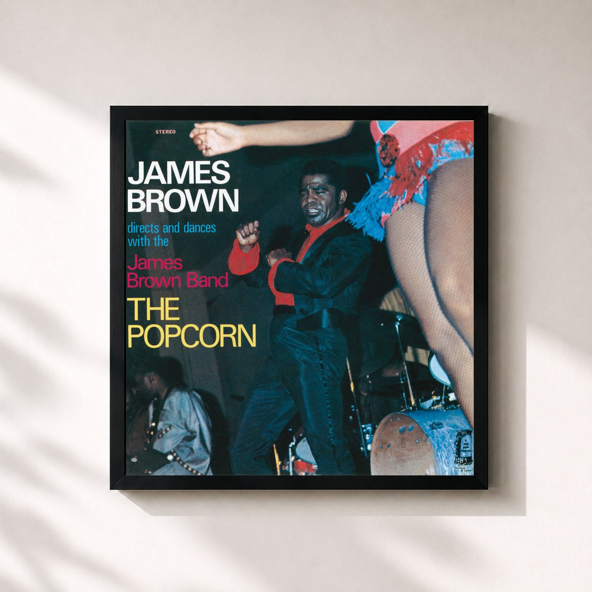 #noir Tableau carré de l'album The Popcorn de James Brown, cadre noir 32x32 cm