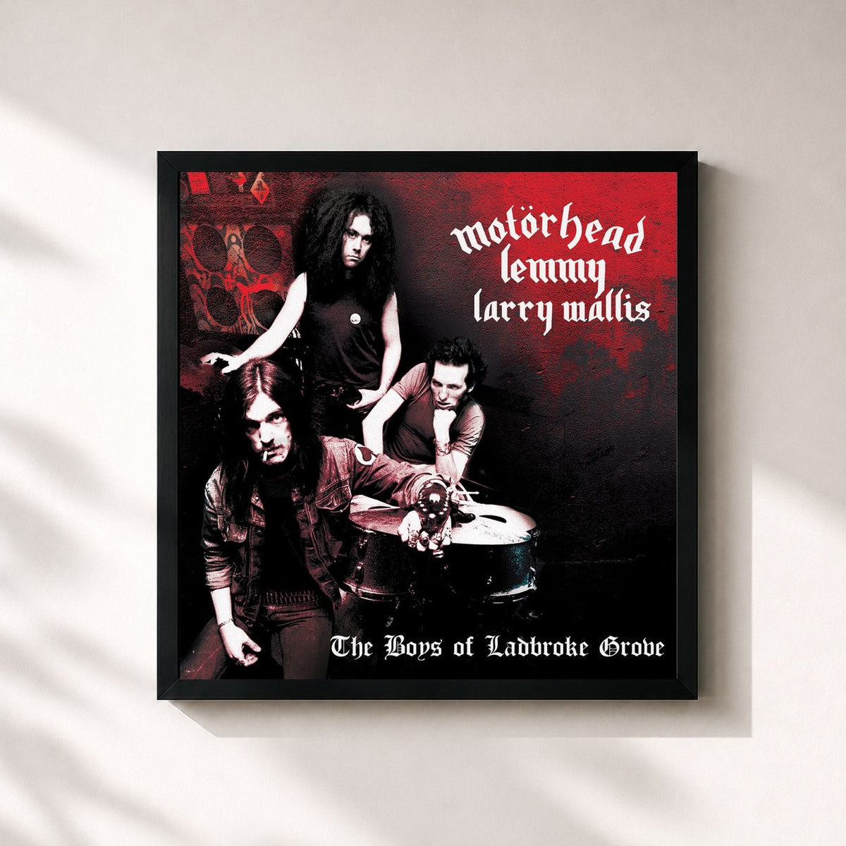 #noir Tableau carré de l'album The Boys Of Ladbroke Grove de Motörhead, cadre noir 32x32 cm