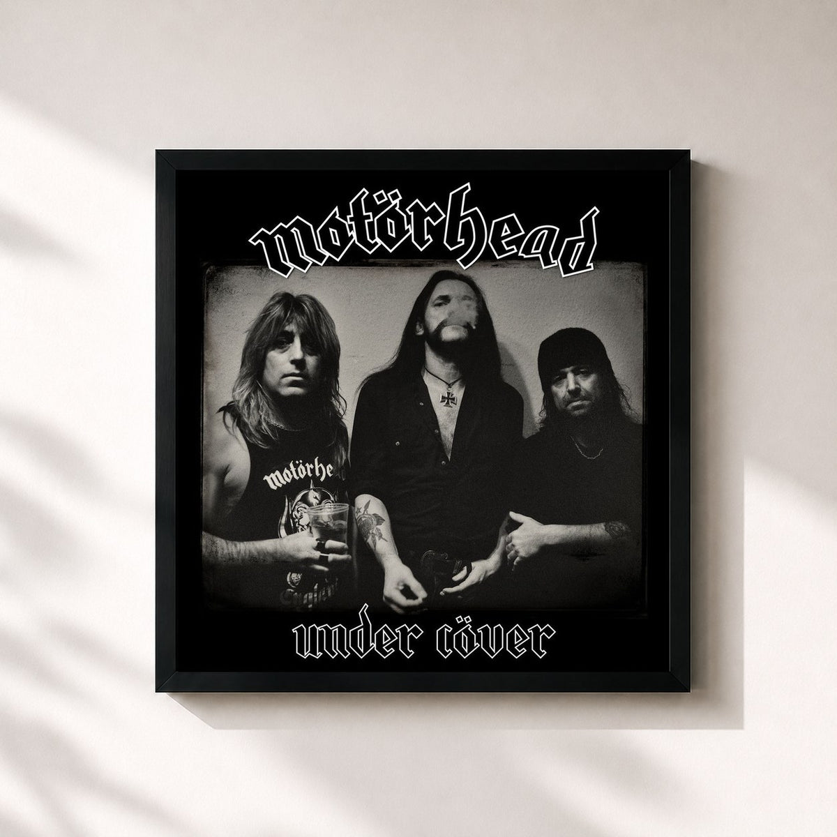 #noir Tableau carré de l'album Under Cöver de Motörhead, cadre noir 32x32 cm