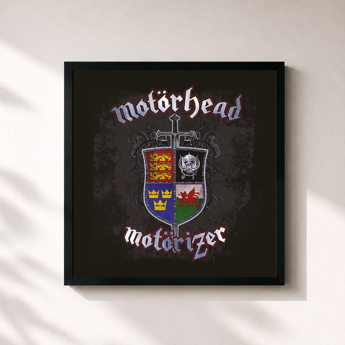 #noir Tableau carré de l'album Motörizer de Motörhead, cadre noir 32x32 cm