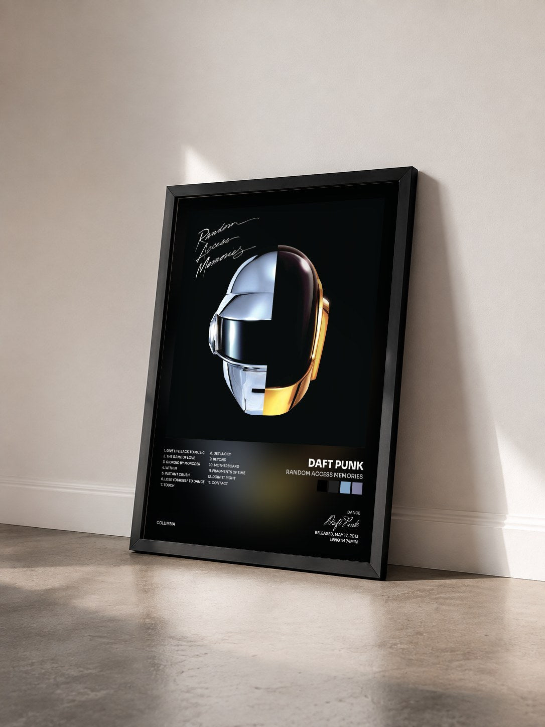 #noir Tableau de l'album Random Access Memories de Daft Punk vu de trois quarts, cadre noir