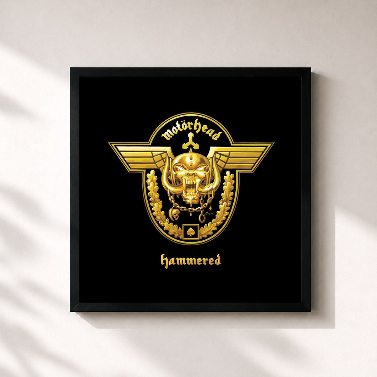 #noir Tableau carré de l'album Hammered de Motörhead, cadre noir 32x32 cm
