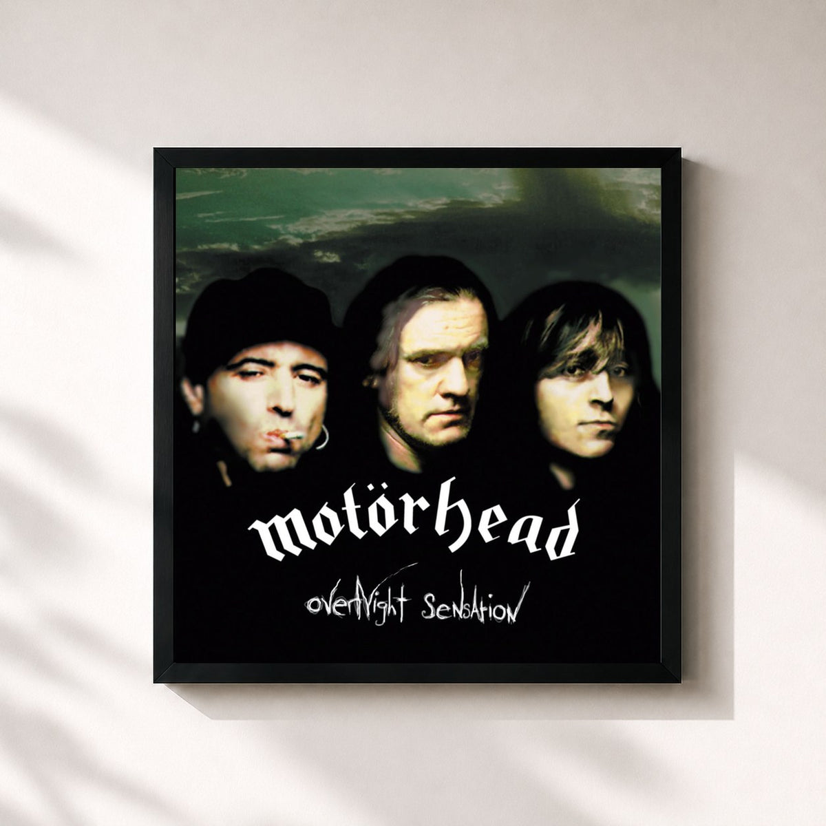 #noir Tableau carré de l'album Overnight Sensation de Motörhead, cadre noir 32x32 cm