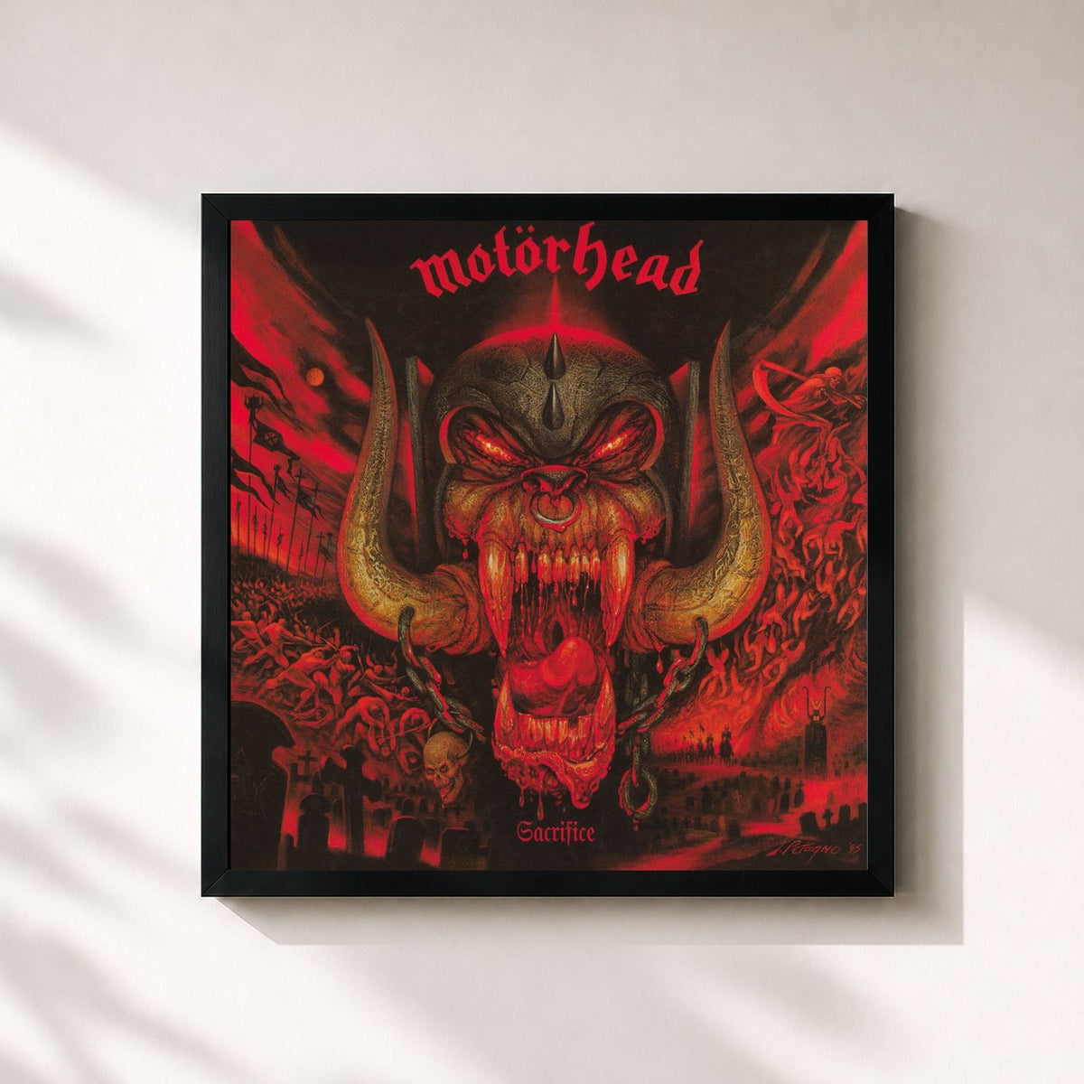 #noir Tableau carré de l'album Sacrifice de Motörhead, cadre noir 32x32 cm