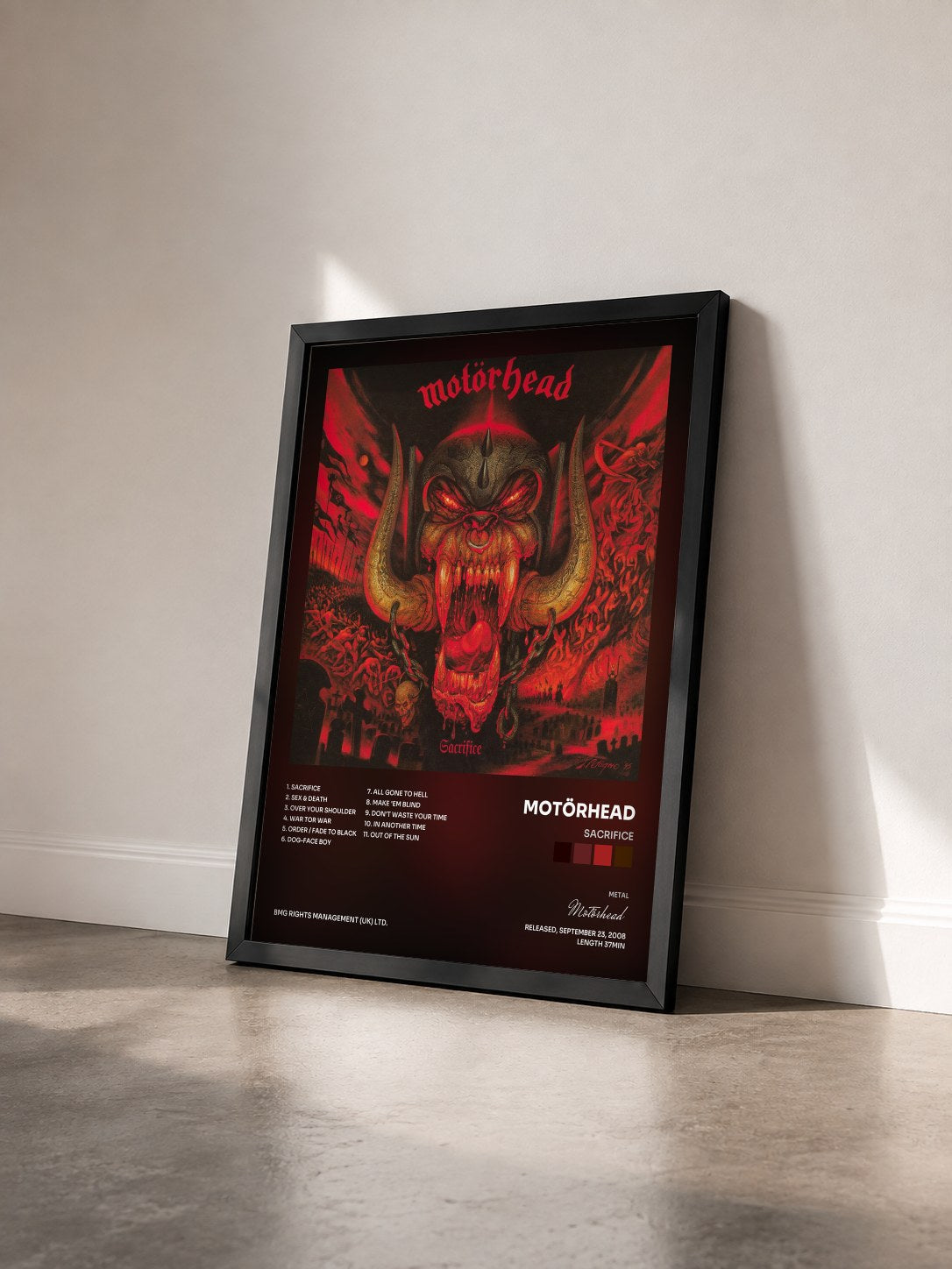 #noir Tableau de l'album Sacrifice de Motörhead vu de trois quarts, cadre noir