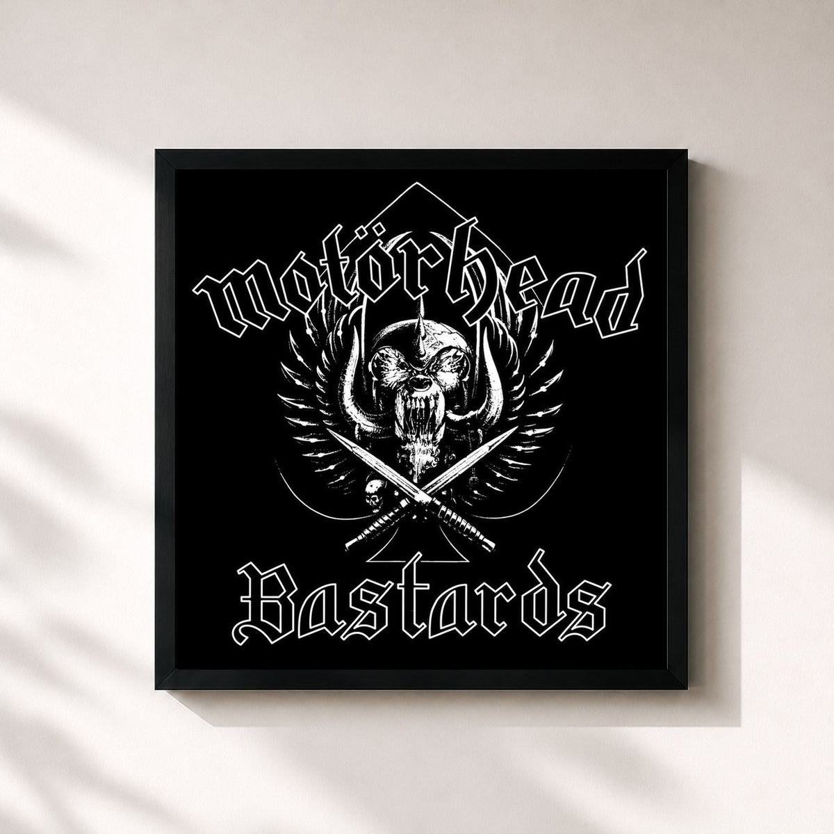 #noir Tableau carré de l'album Bastards de Motörhead, cadre noir 32x32 cm