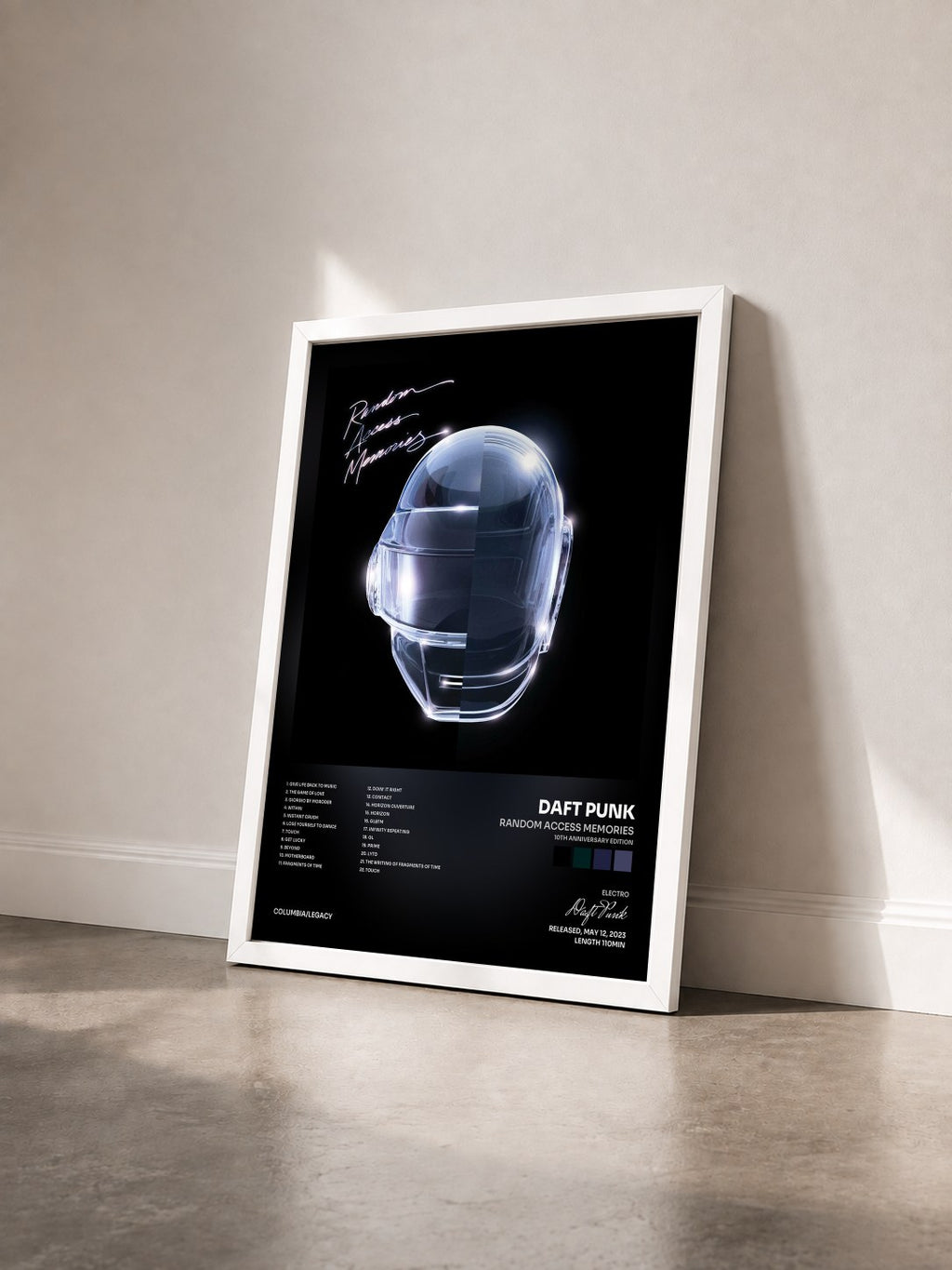 #blanc Random Access Memories (10th Anniversary Edition) by Daft Punk as a framed art print seen at an angle, white frame