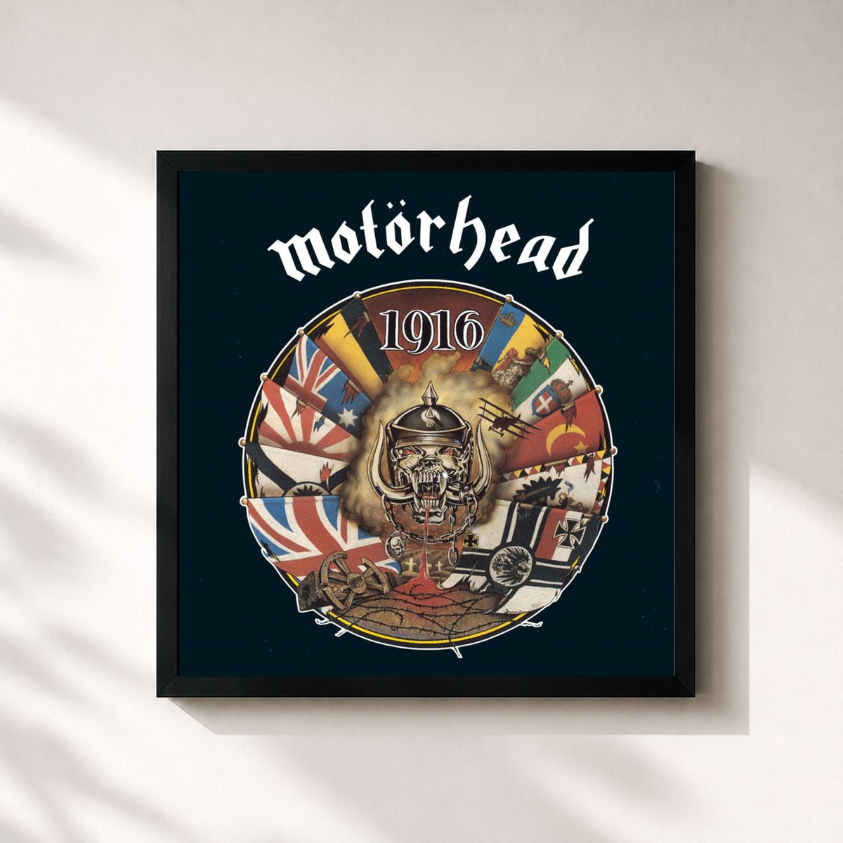 #noir Tableau carré de l'album 1916 de Motörhead, cadre noir 32x32 cm