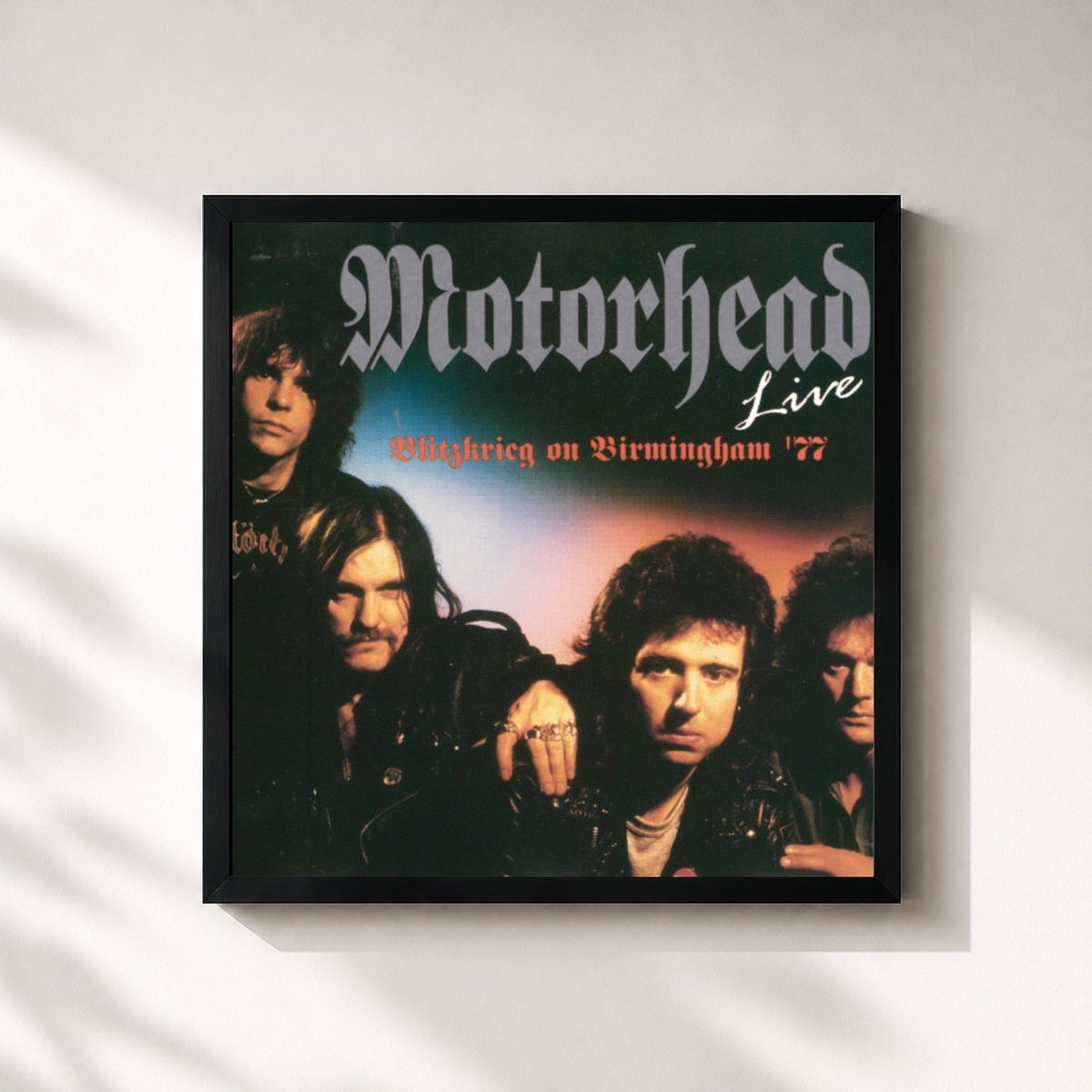 #noir Tableau carré de l'album Blitzkrieg on Birmingham '77 de Motörhead, cadre noir 32x32 cm